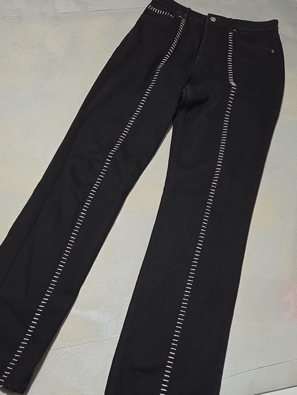 Reformation Black Chinos with White Ladder Stitch Detail NWOTS
